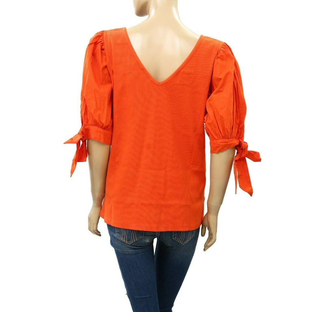Anthropologie Maeve Orange Puff Sleeve Blouse - size small - Picture 7 of 7